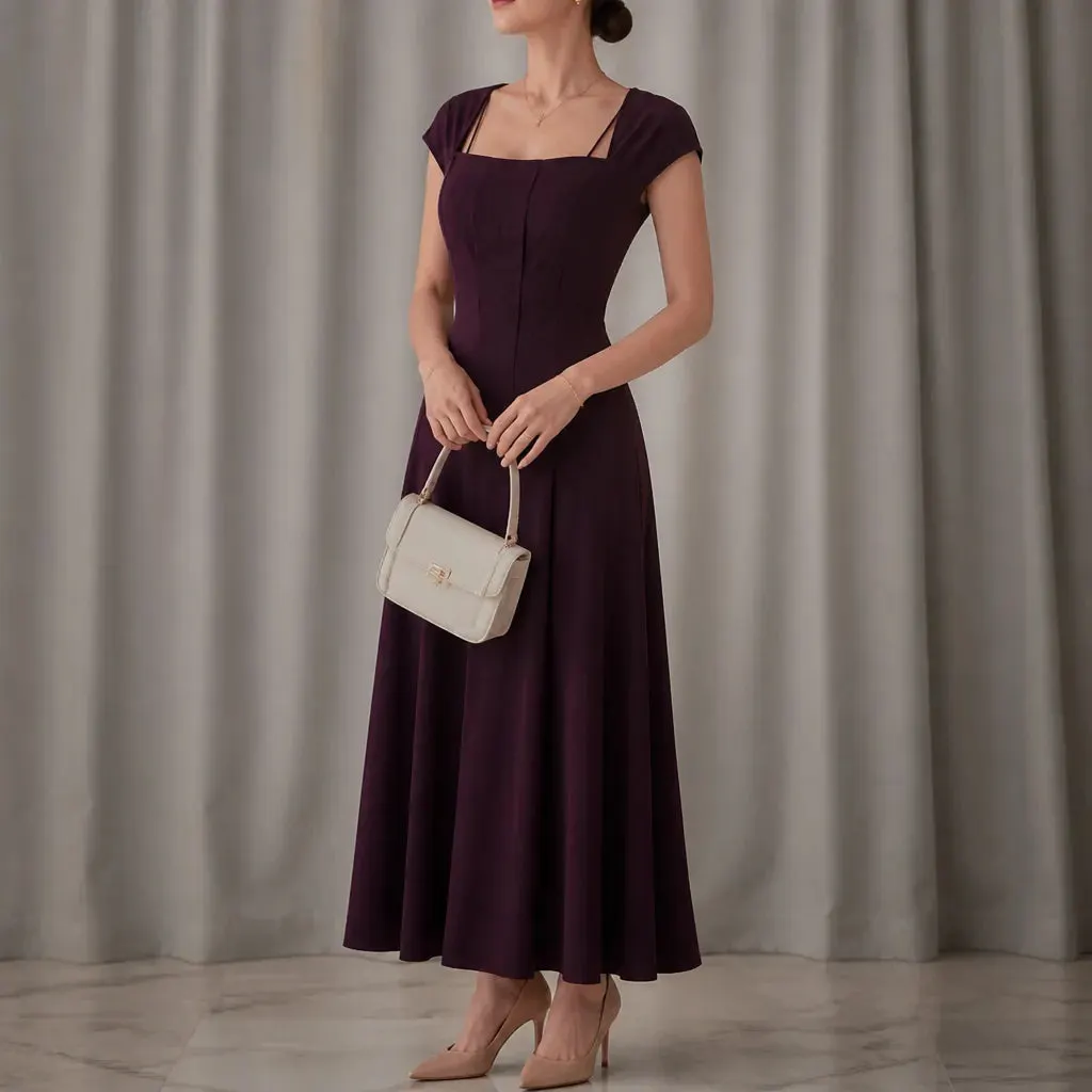 QUEENWAY | 💃Women's Solid-Color Square-Neck A-Line Midi Dress
