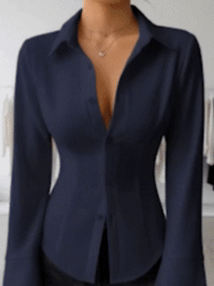 QUEENWAY | Women's Slim-Fit Button-Down Long-Sleeved Casual Shirt, Suitable for Daily Commuting