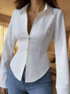 QUEENWAY | Women's Slim-Fit Button-Down Long-Sleeved Casual Shirt, Suitable for Daily Commuting