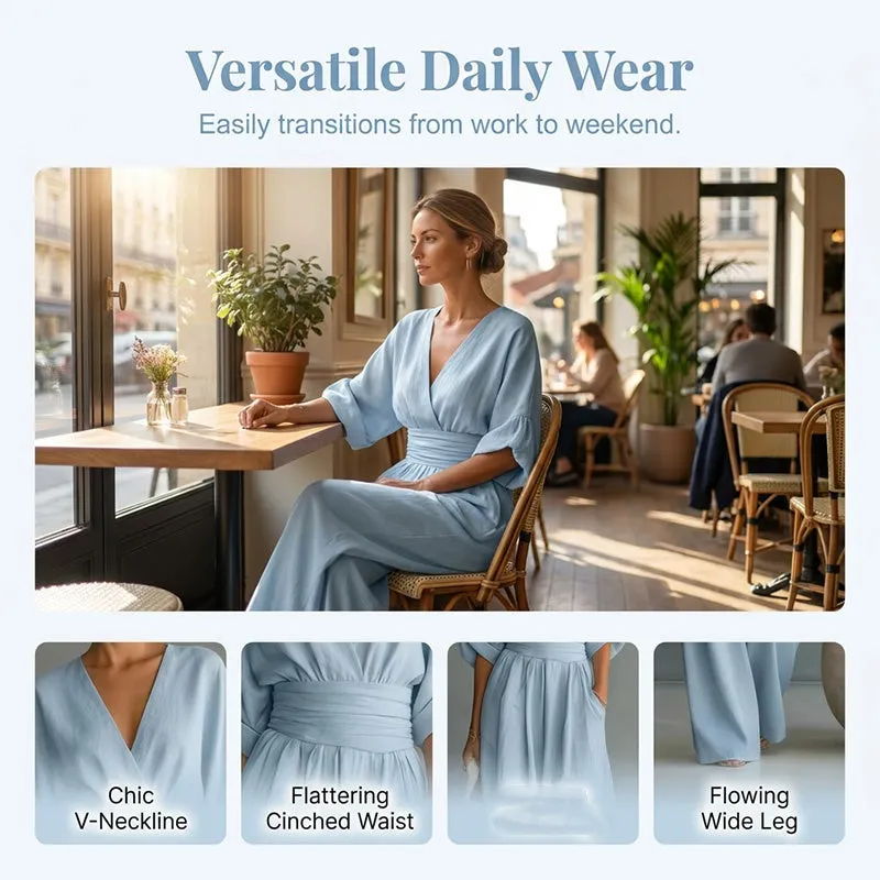 QUEENWAY | Women's Solid Color Elegant V-Neck Jumpsuit