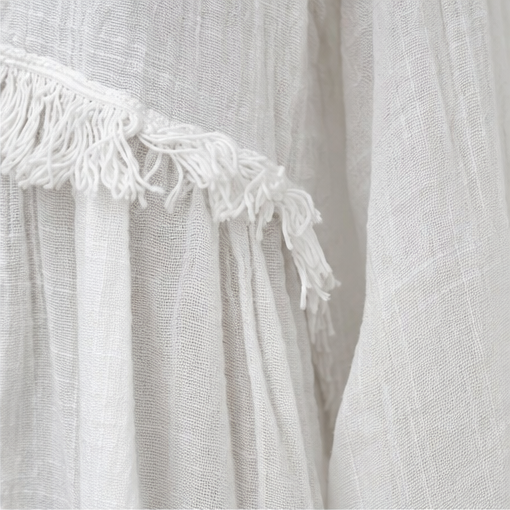 Fringe Trim V-Neck Long Sleeve Top