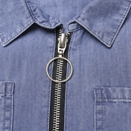 Adjustable Zip-Front Denim Shift Dress