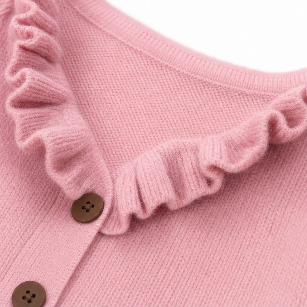 QUEENWAY | Ruffle Collar Stretch-Knit Cardigan