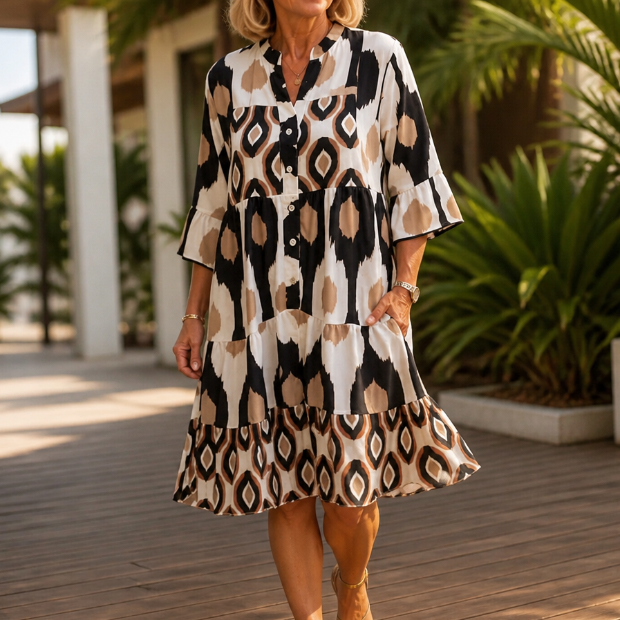 V-Neck Ruffle Hem Tunic Dress