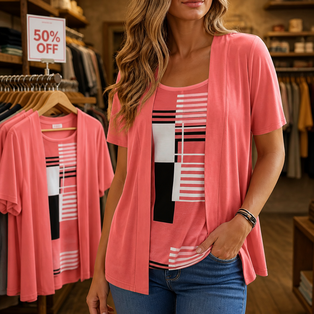 Colour Block Tank And Cardigan Set