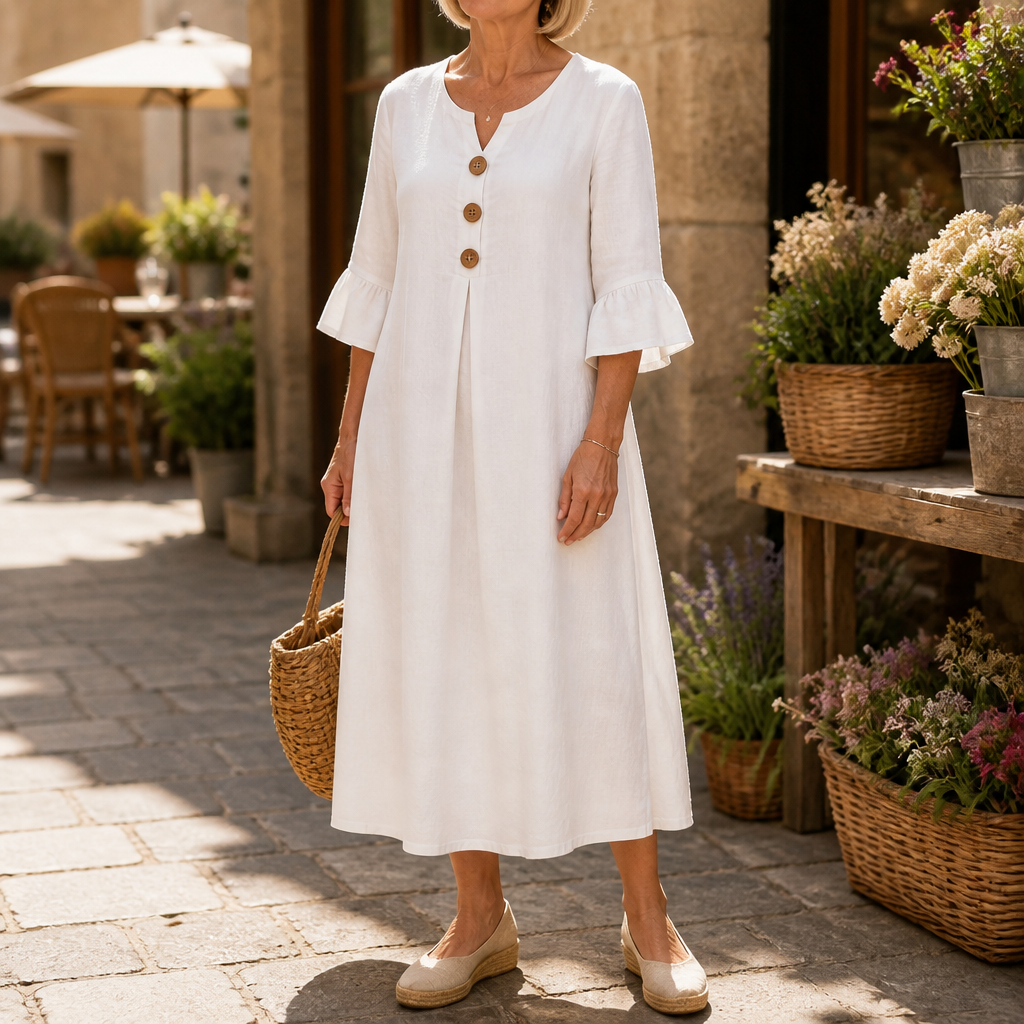 V-Neck Ruffle Sleeve Midi Dress