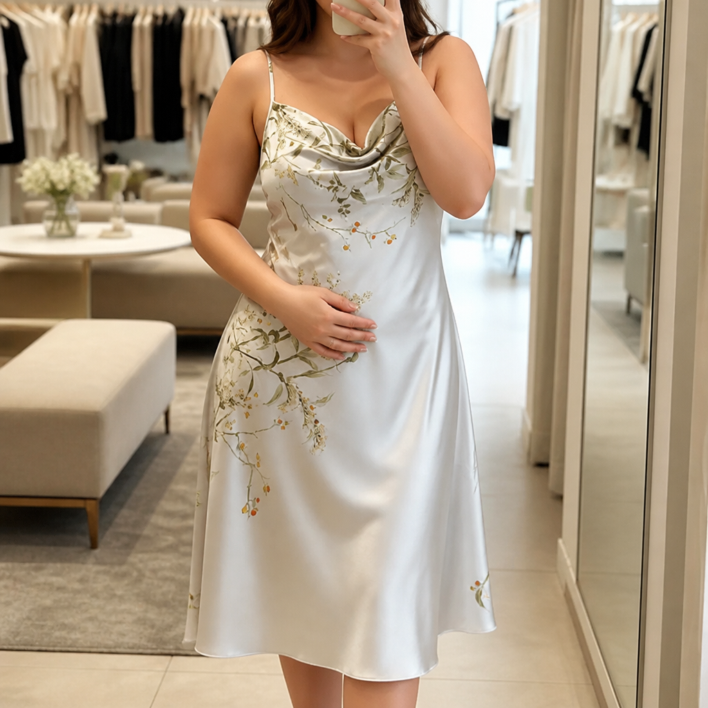 Cowl Neck Draped Satin Slip Dress