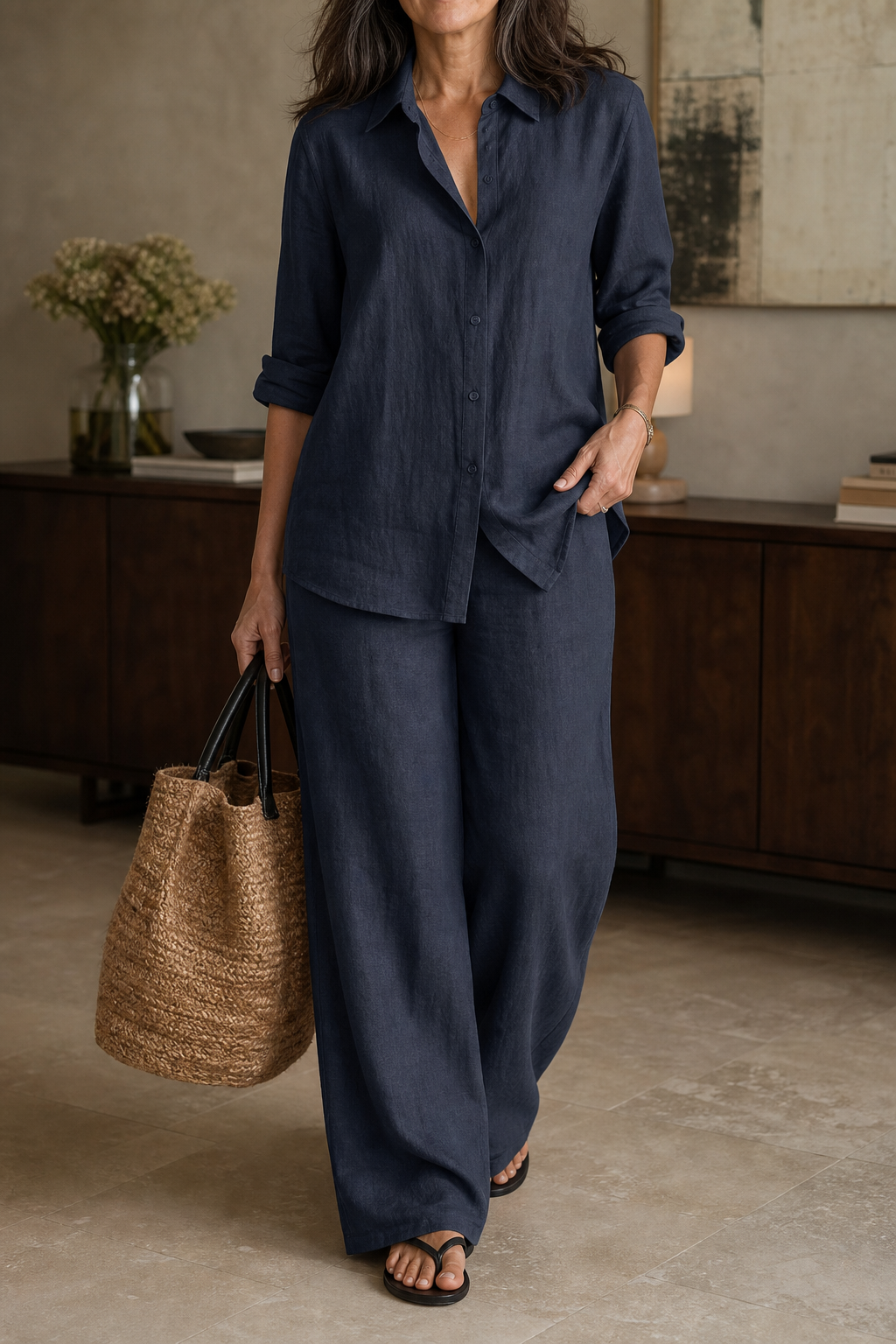 QUEENWAY | Wide-Leg Pants And Shirt Two-Piece Set