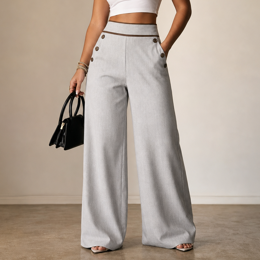 Contrast-Trim High-Waisted Wide-Leg Trousers