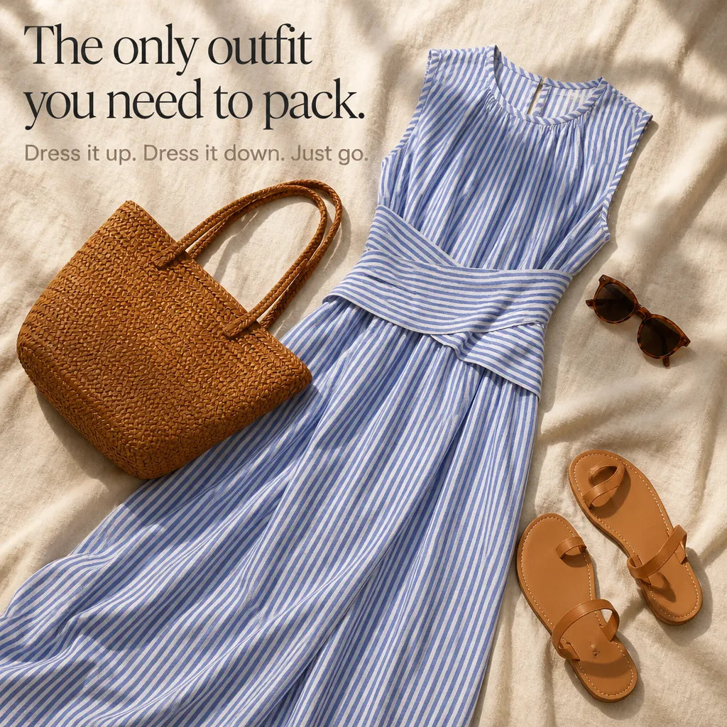 QUEENWAY | Striped Wrap Waist Maxi Dress Sleeveless