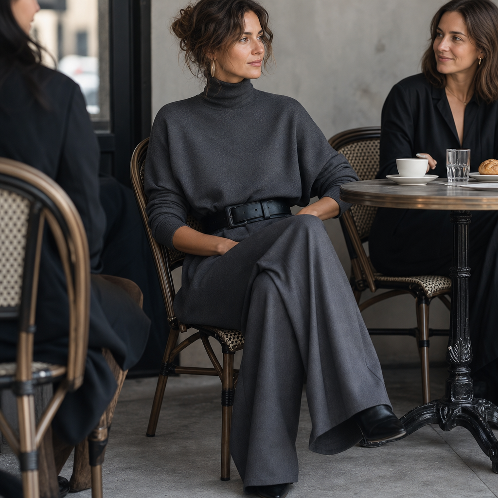 QUEENWAY | High-Waist Turtleneck And Trouser Set With Belt