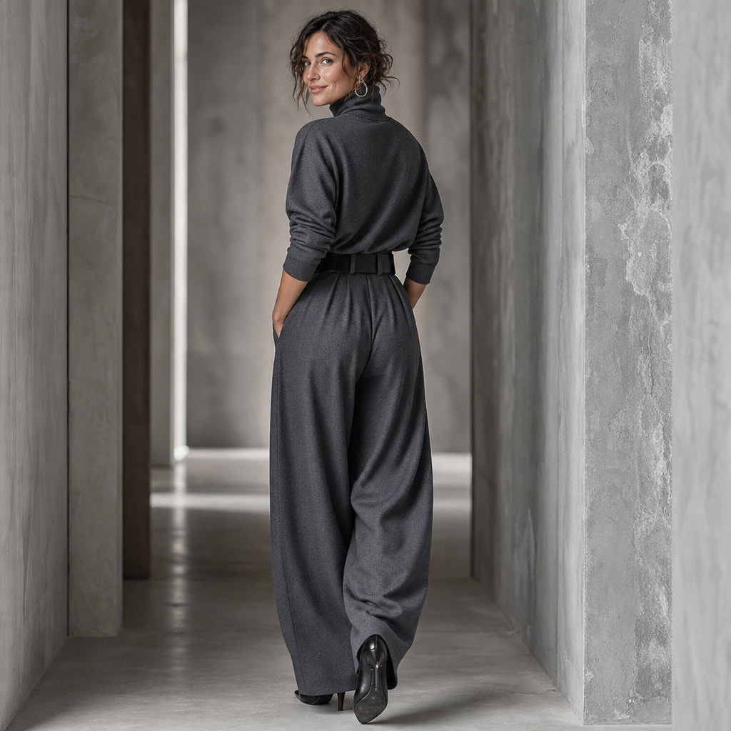 QUEENWAY | High-Waist Turtleneck And Trouser Set With Belt
