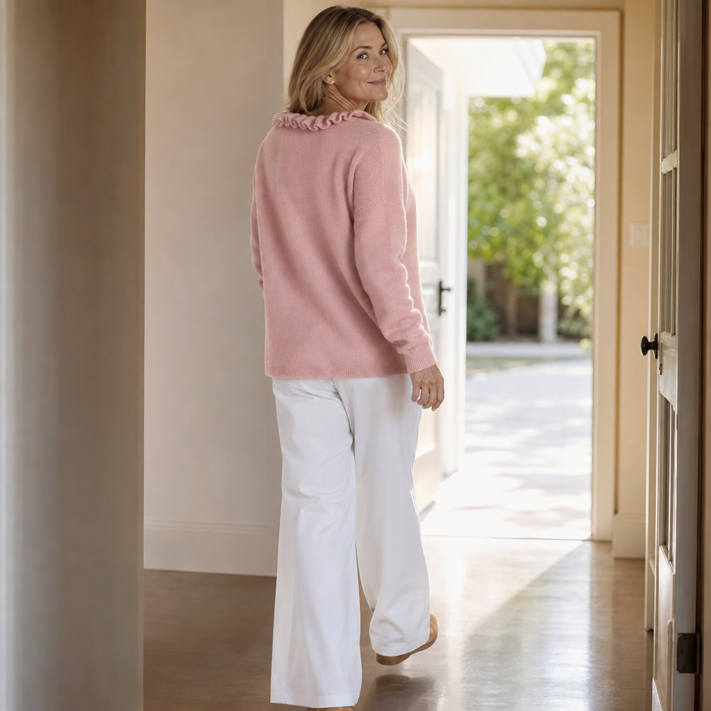 QUEENWAY | Ruffle Collar Stretch-Knit Cardigan