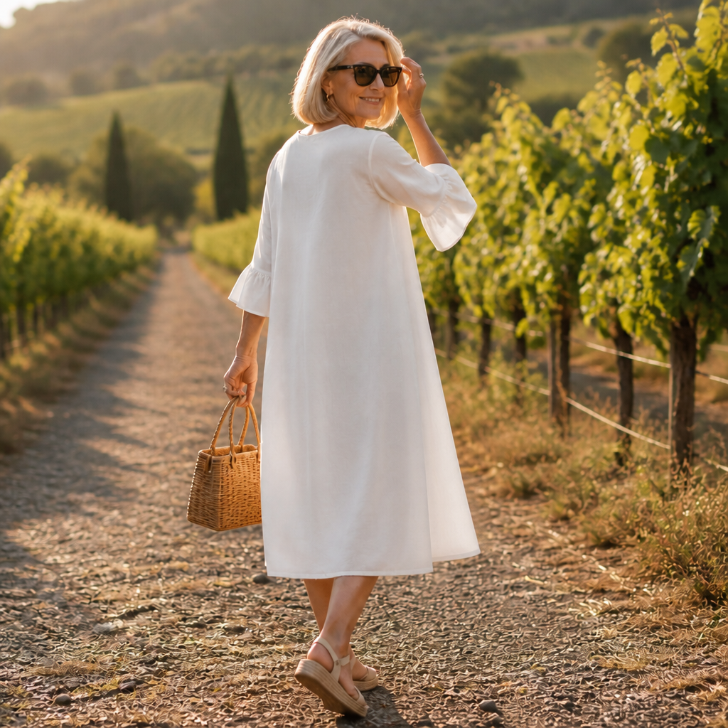 V-Neck Ruffle Sleeve Midi Dress