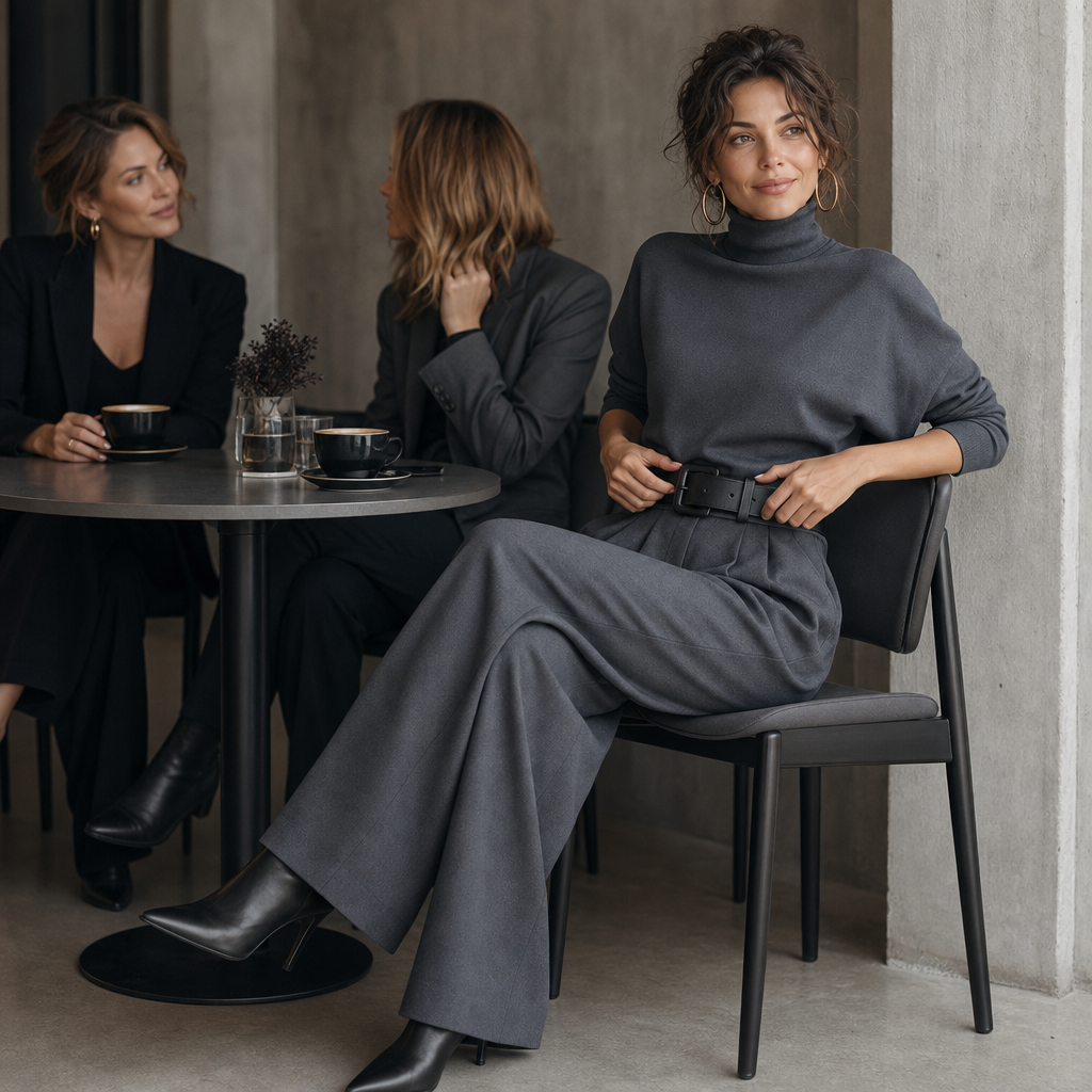 QUEENWAY | High-Waist Turtleneck And Trouser Set With Belt