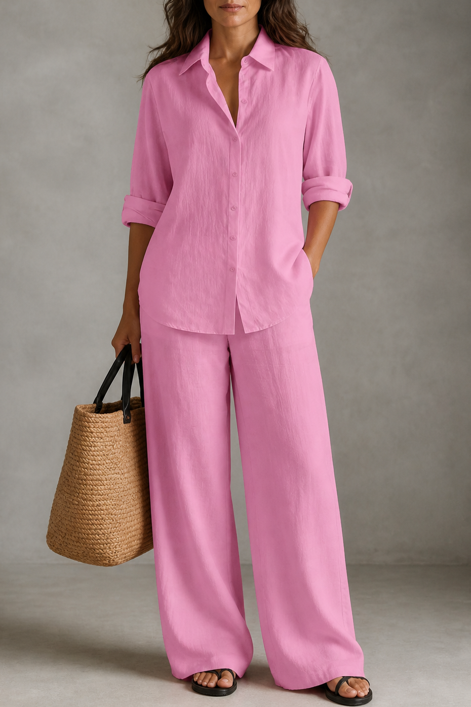 QUEENWAY | Wide-Leg Pants And Shirt Two-Piece Set
