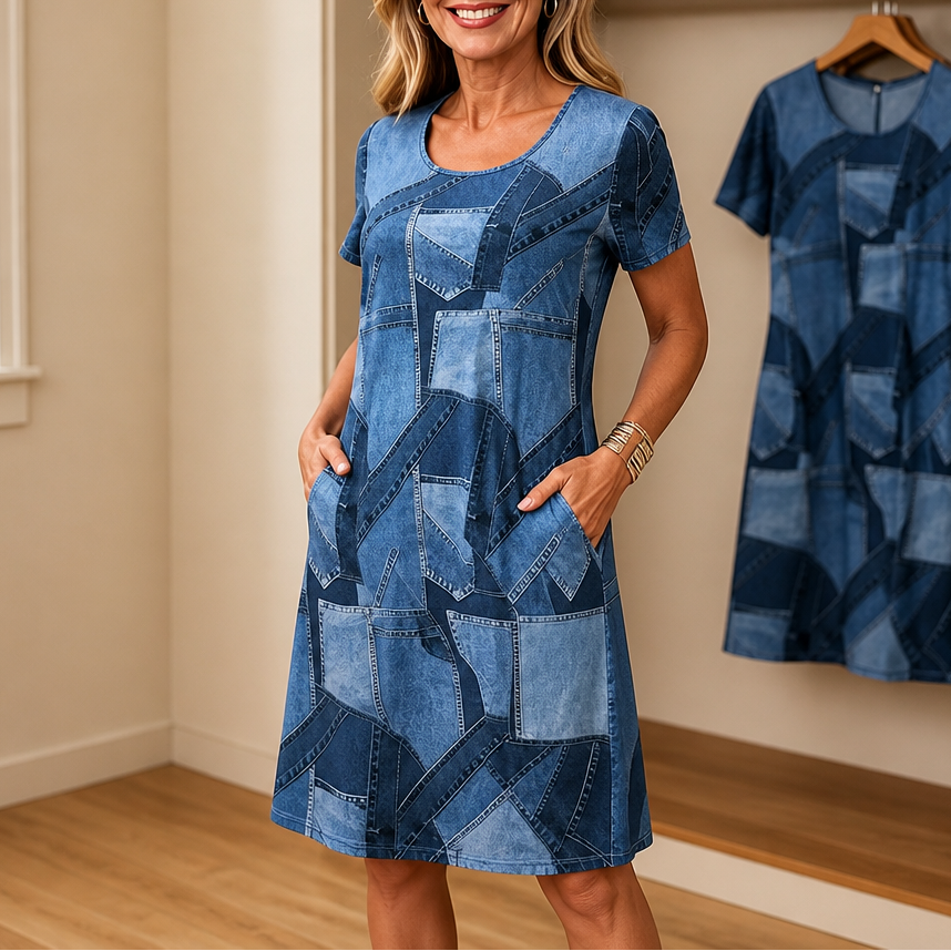Patchwork Print Relaxed Shift Dress
