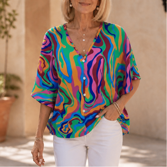 V-Neck Blouse With A Drape That Skims, Not Clings