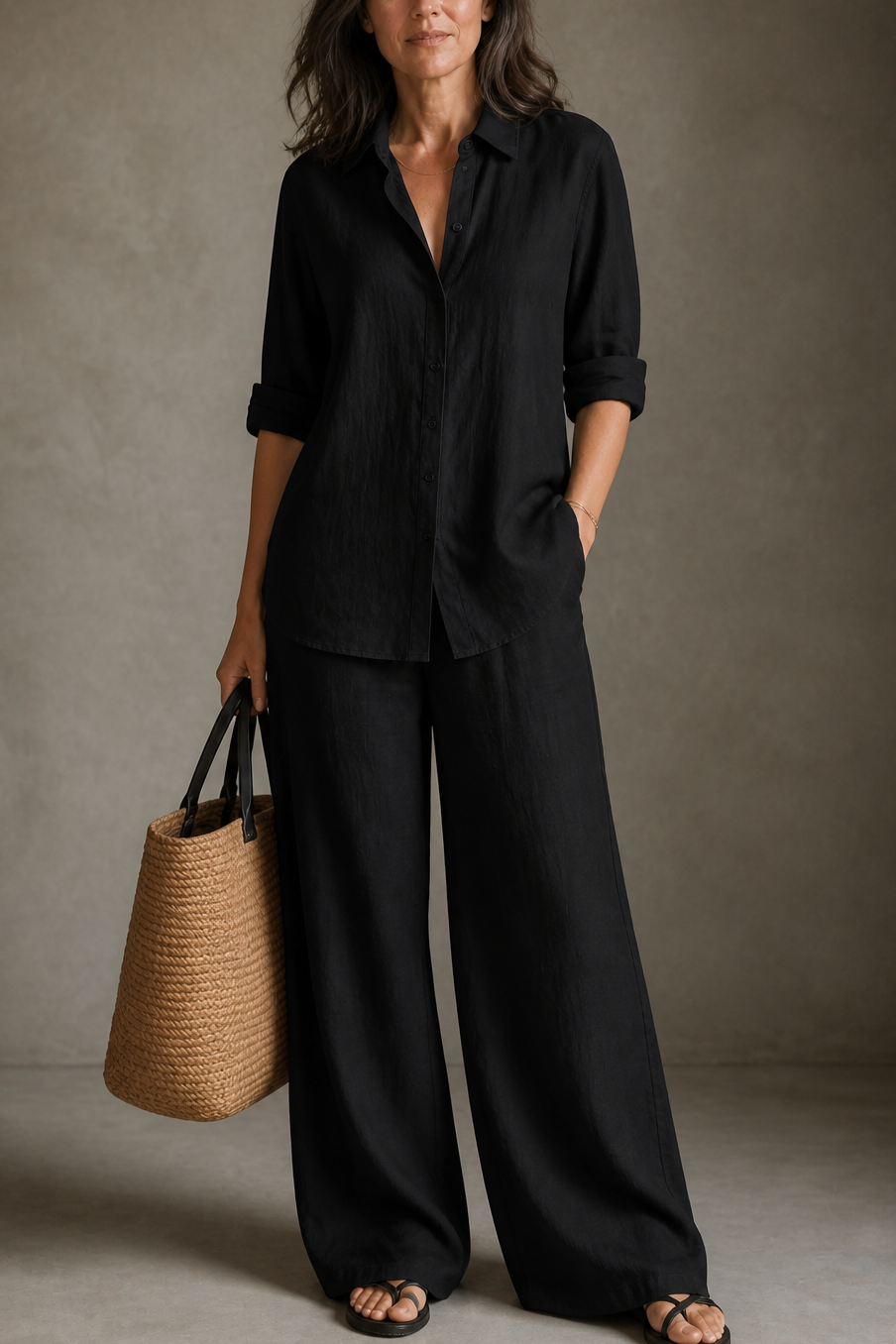 QUEENWAY | Wide-Leg Pants And Shirt Two-Piece Set