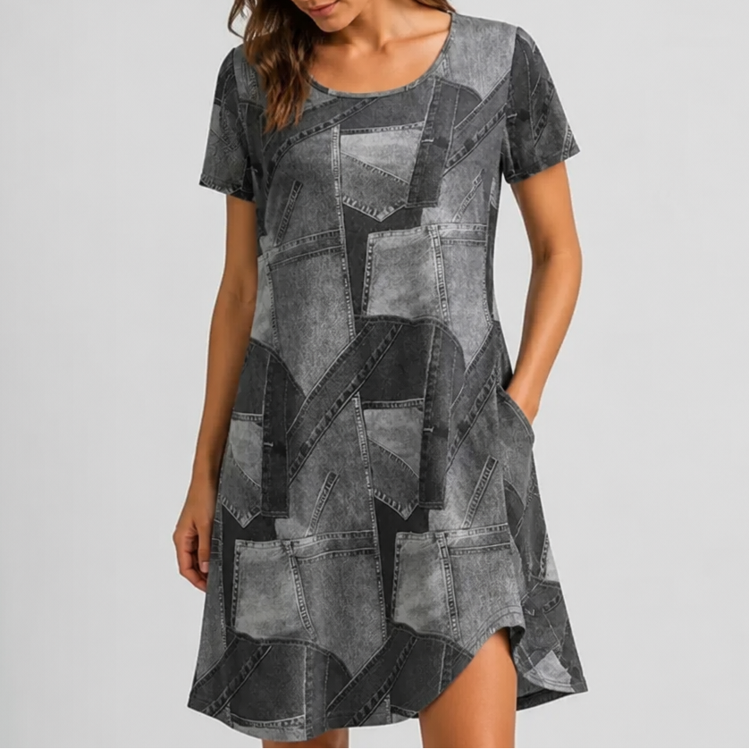 Patchwork Print Relaxed Shift Dress