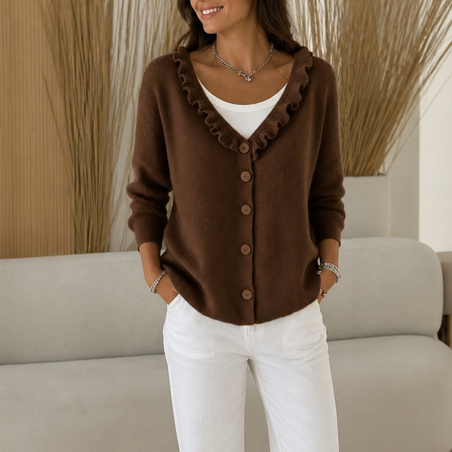 QUEENWAY | Ruffle Collar Stretch-Knit Cardigan