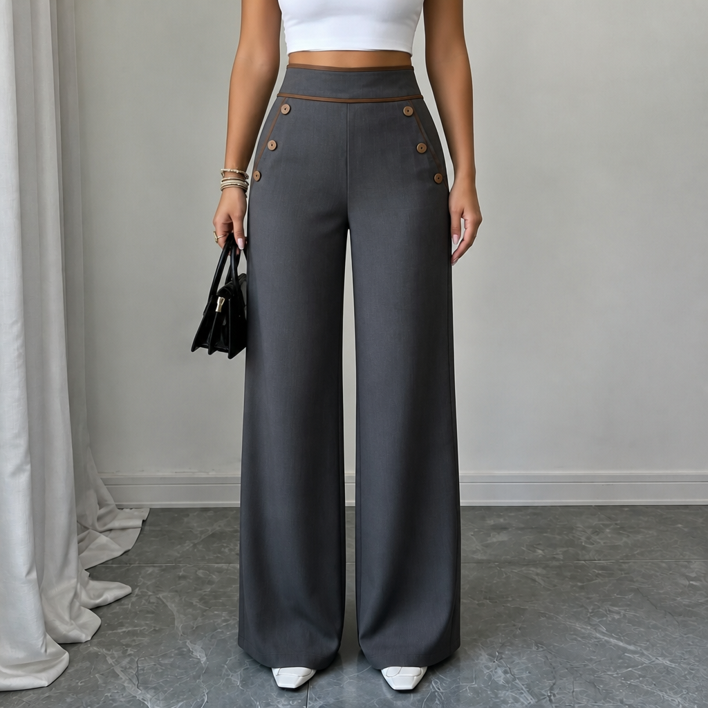 Contrast-Trim High-Waisted Wide-Leg Trousers