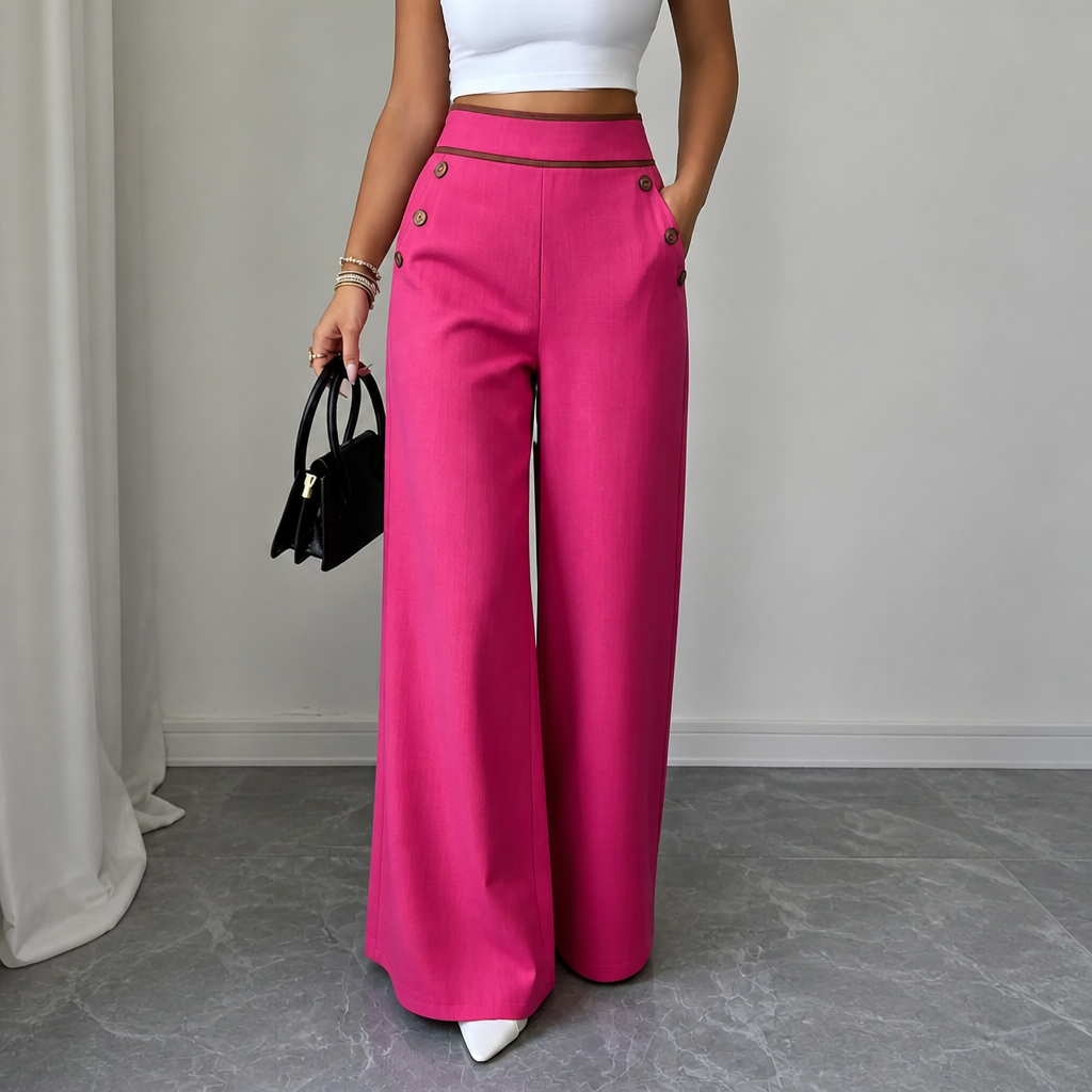 Contrast-Trim High-Waisted Wide-Leg Trousers