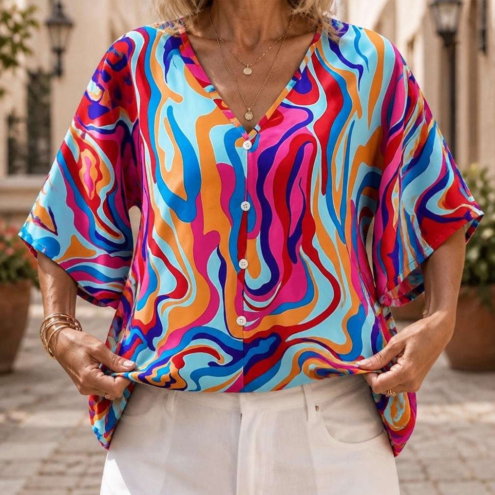 V-Neck Blouse With A Drape That Skims, Not Clings