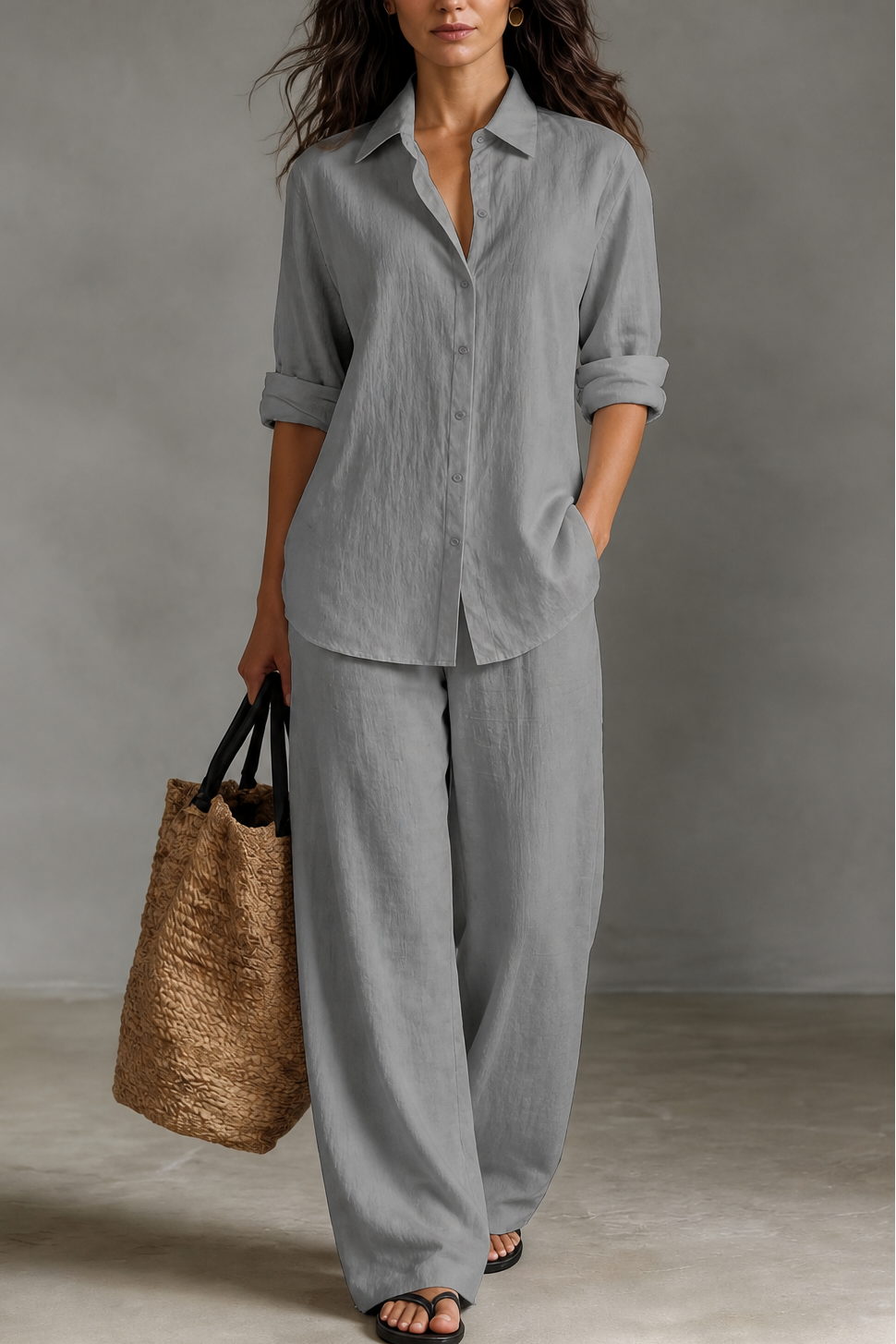 QUEENWAY | Wide-Leg Pants And Shirt Two-Piece Set