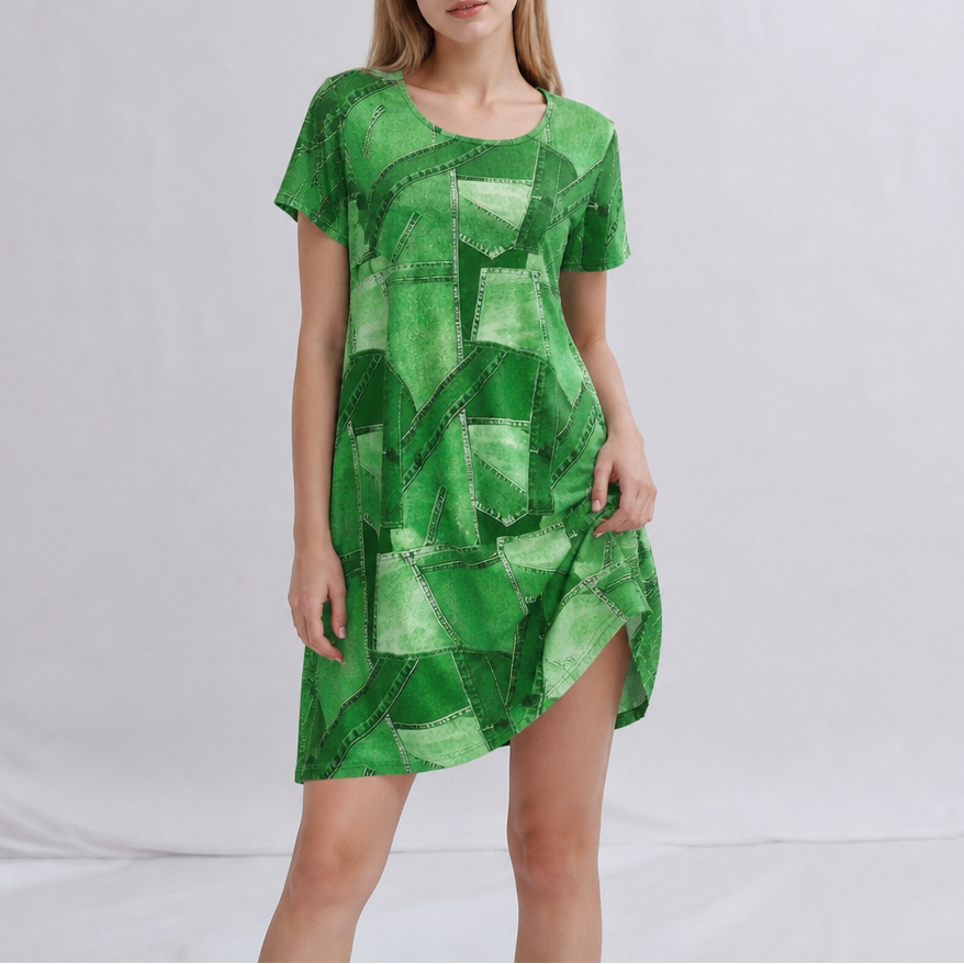 Patchwork Print Relaxed Shift Dress