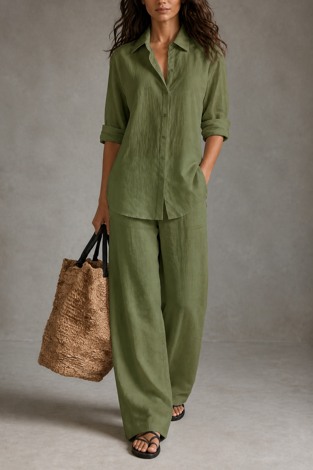 QUEENWAY | Wide-Leg Pants And Shirt Two-Piece Set