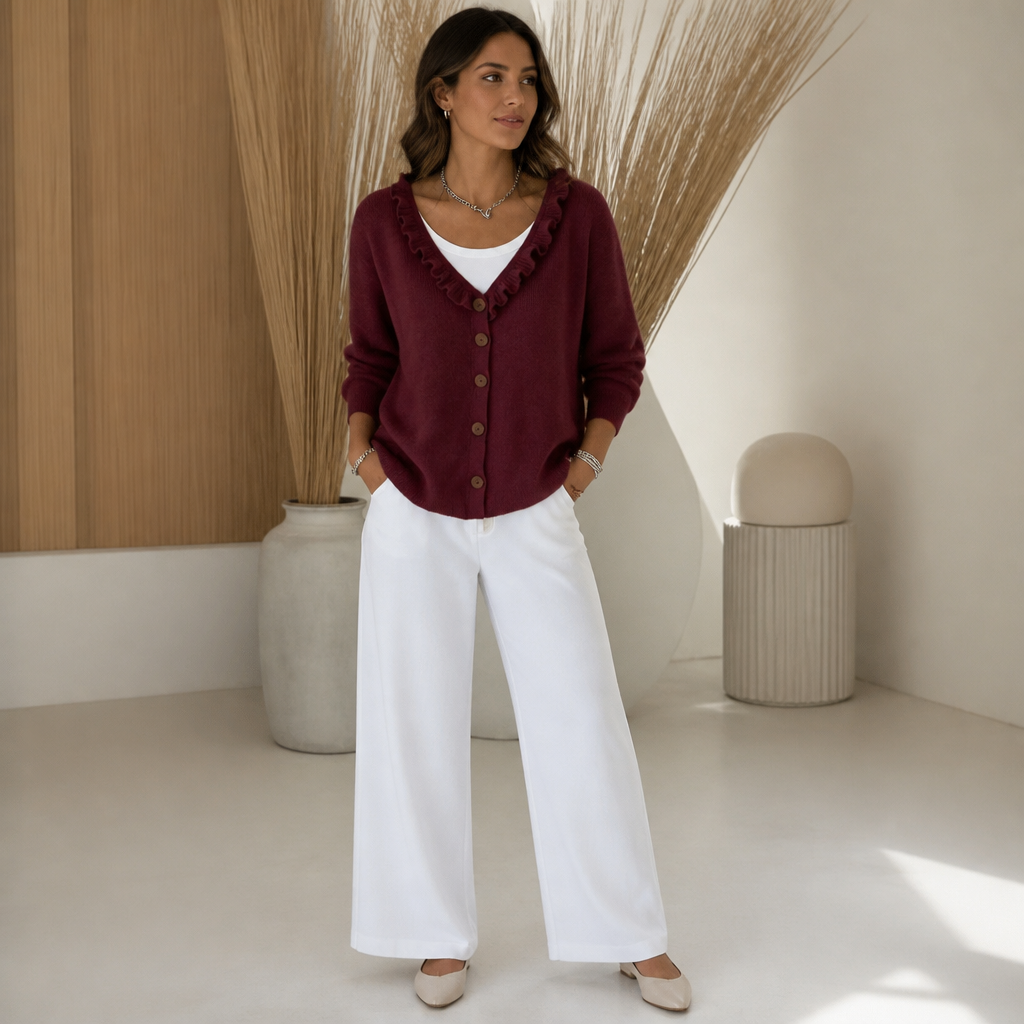 QUEENWAY | Ruffle Collar Stretch-Knit Cardigan