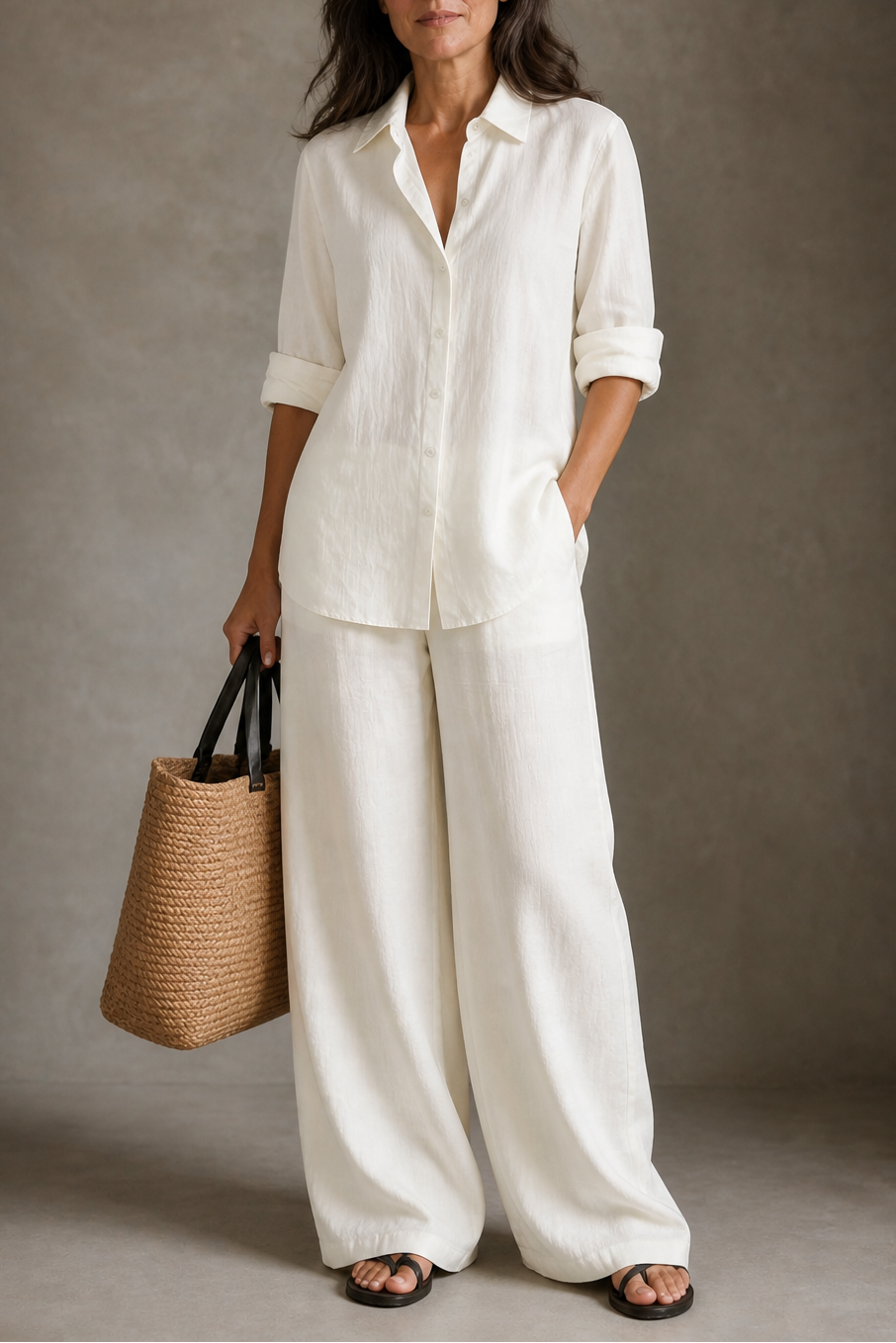 QUEENWAY | Wide-Leg Pants And Shirt Two-Piece Set