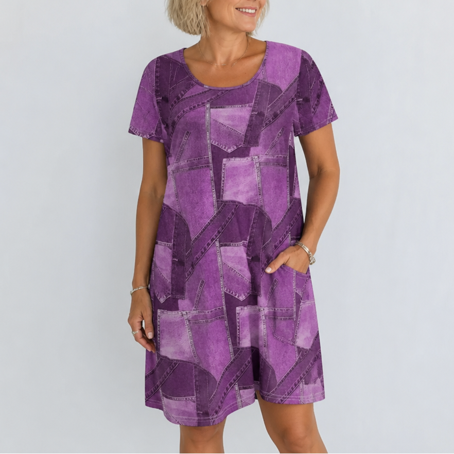 Patchwork Print Relaxed Shift Dress
