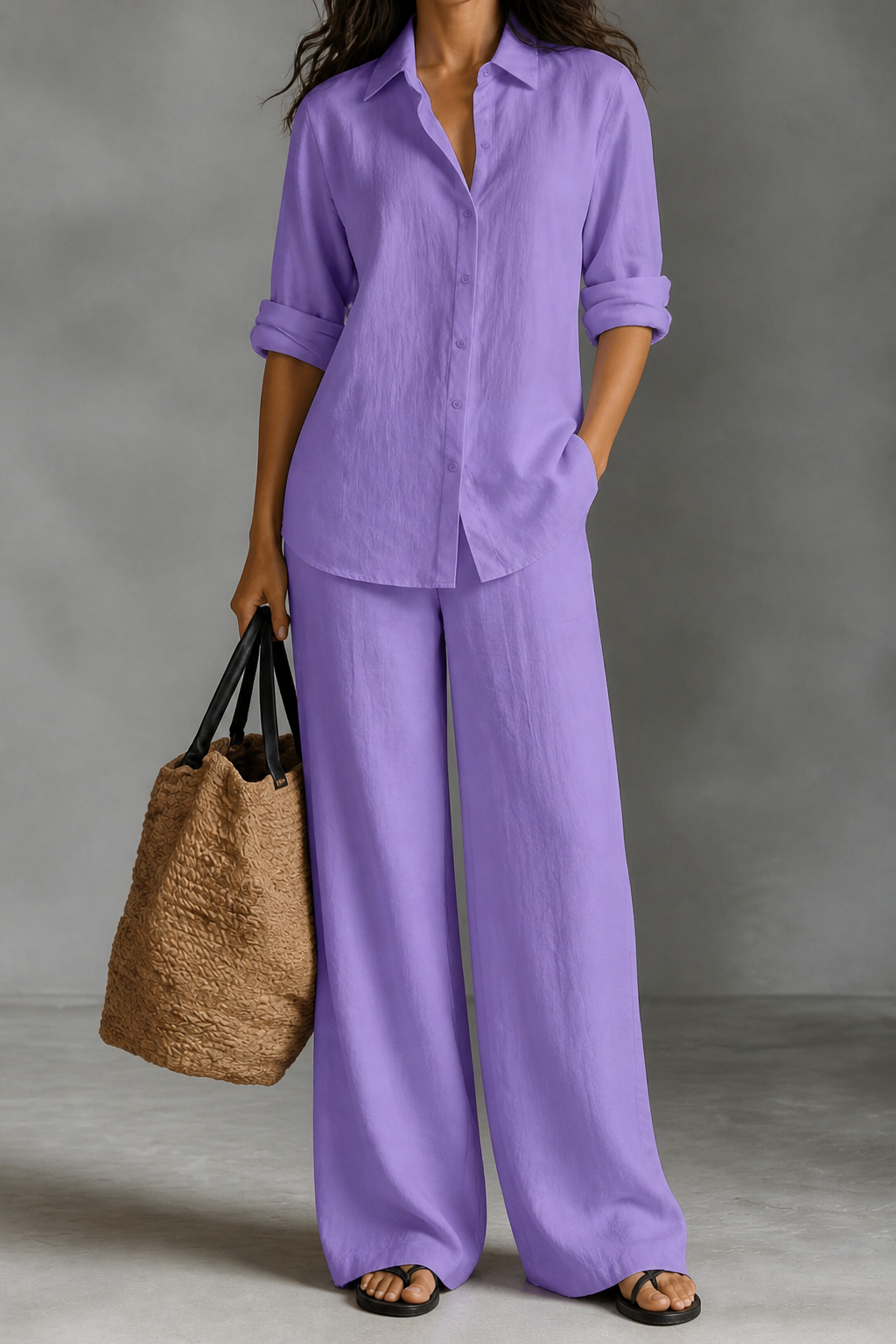QUEENWAY | Wide-Leg Pants And Shirt Two-Piece Set