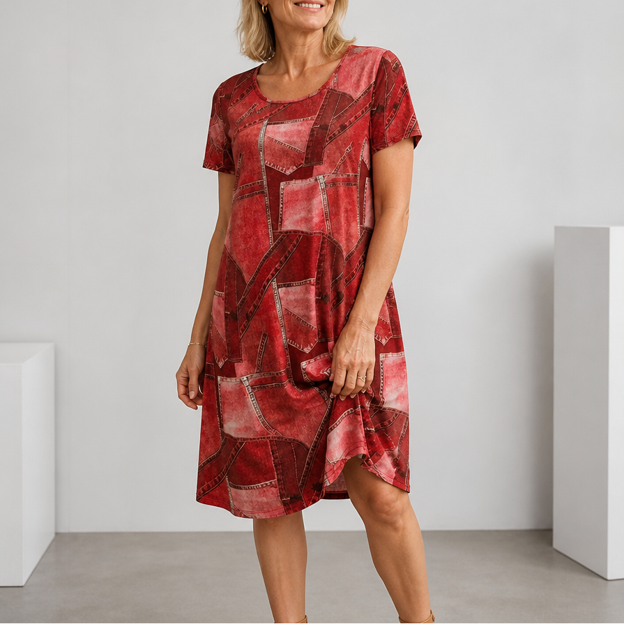 Patchwork Print Relaxed Shift Dress