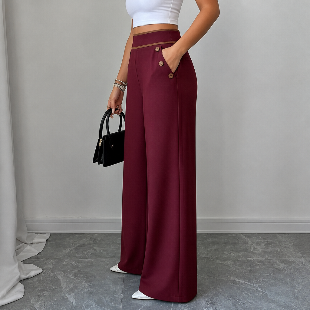 Contrast-Trim High-Waisted Wide-Leg Trousers