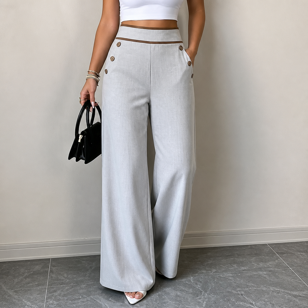 Contrast-Trim High-Waisted Wide-Leg Trousers