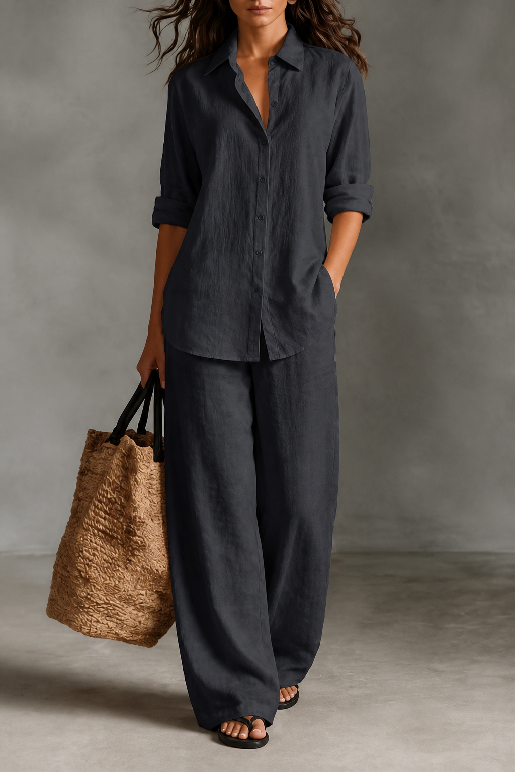 QUEENWAY | Wide-Leg Pants And Shirt Two-Piece Set