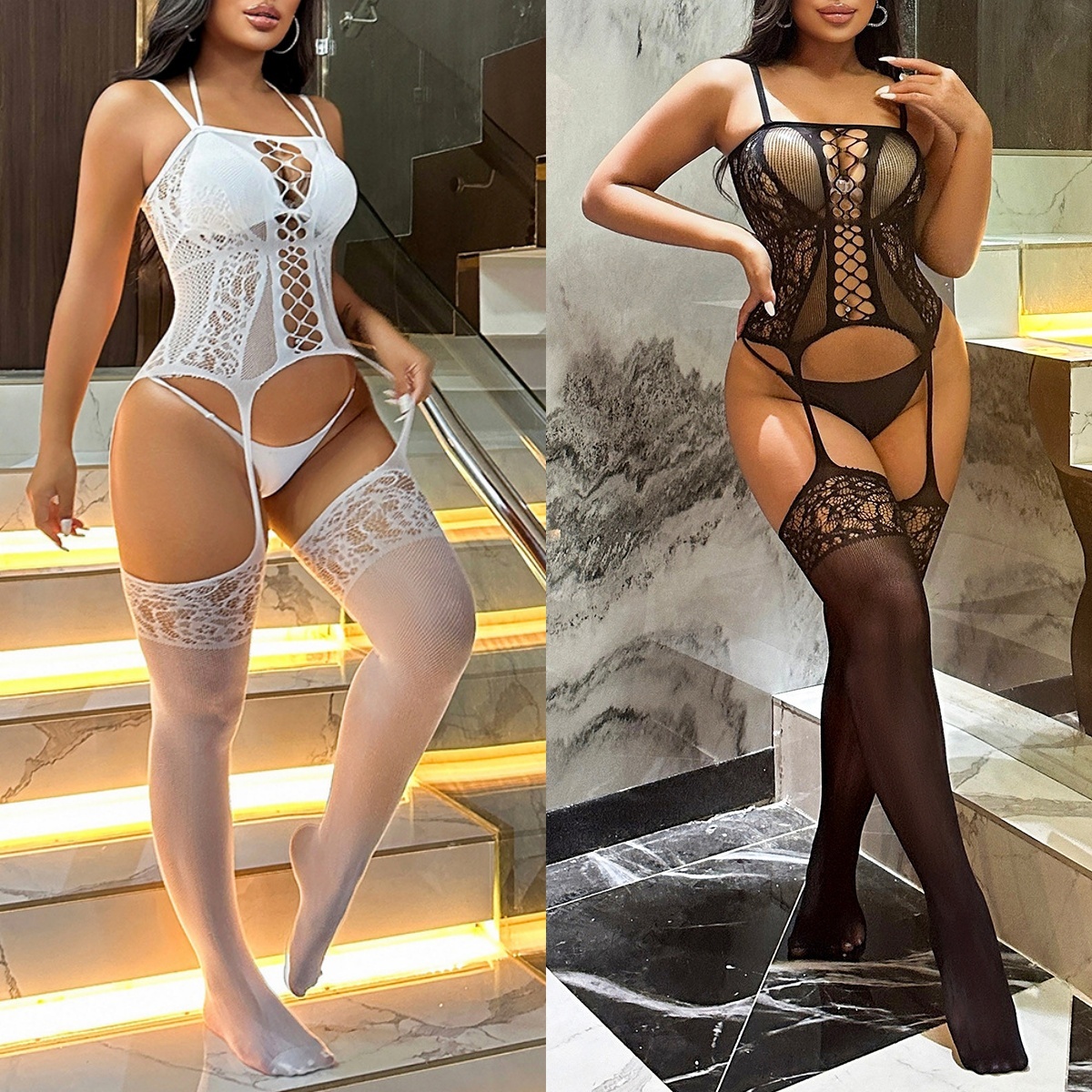💡 Key Features  ✨Includes: 1 spaghetti strap bodysuit  ✨Material: Soft stretch mesh fabric (nylon + spandex)  ✨Design: Exquisite print, open back, fitted cut  ✨Fit: High elasticity, smooth to the touch, conforms to the body  ✨Style: Pure, sexy, alluring 
