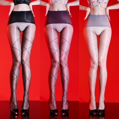 Aurora diamond pattern open crotch pantyhose