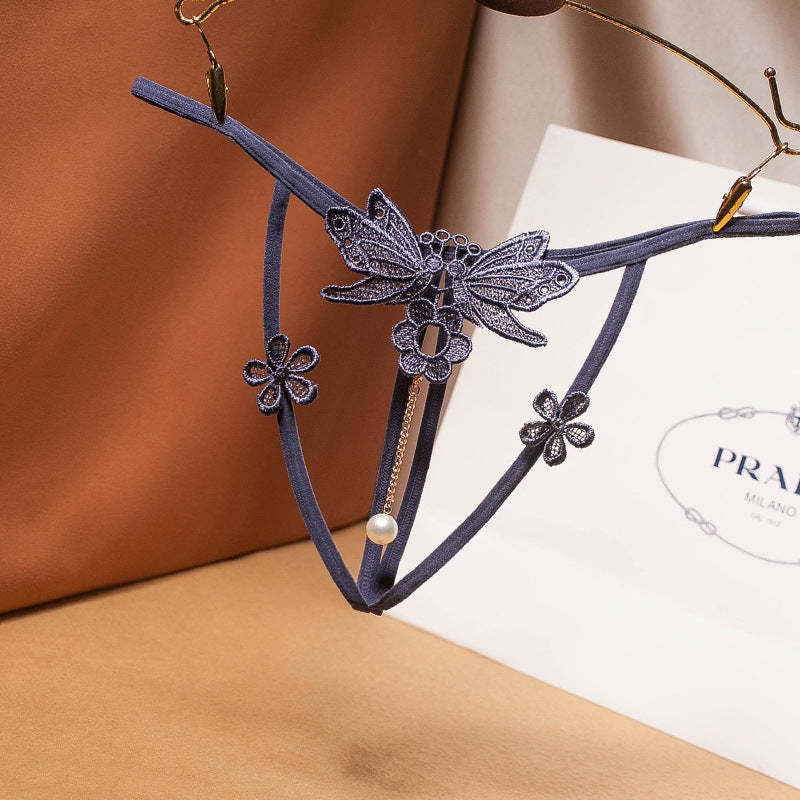 Sexy pearl open crotch transparent t-pants