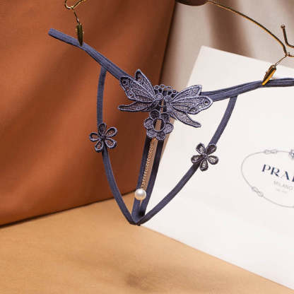 Sexy pearl open crotch transparent t-pants