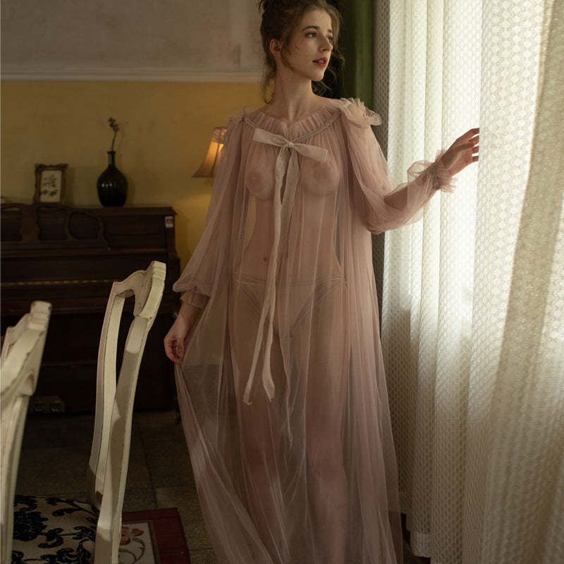 Sexy long see-through lace nightdress