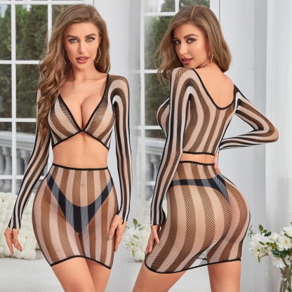 Black and white zebra pattern sexy fishnet body stockings