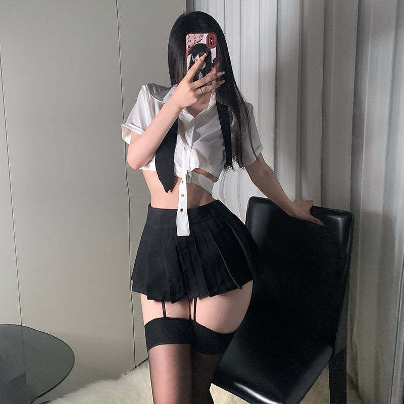 Waist-baring hollow chain student uniform suit