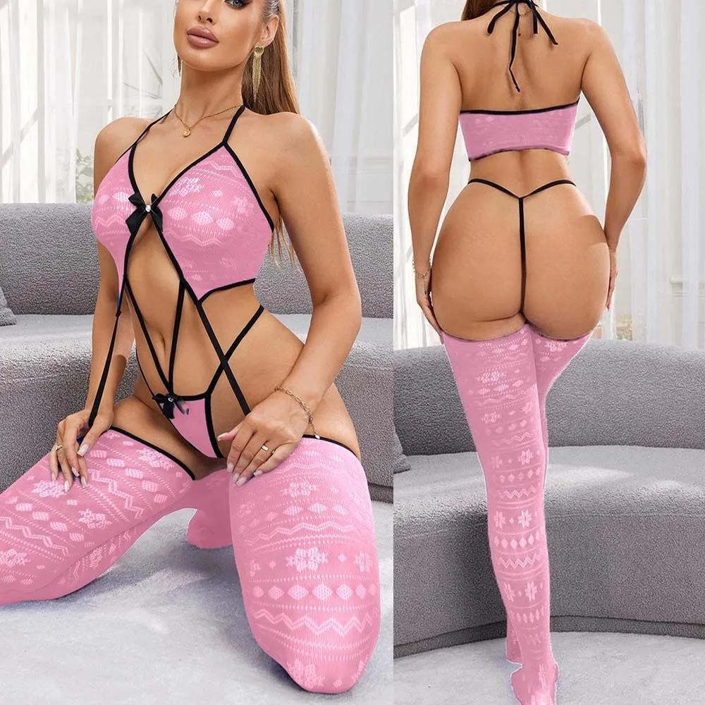 Tight-Fit Bodysuit High-Cut Stocking Lingerie