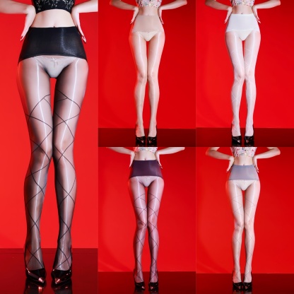Aurora diamond pattern open crotch pantyhose