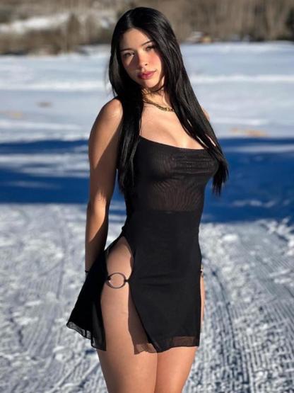 Halter Slit Mini Dress