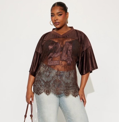 Printed Lace-Panel Sheer Street T-Shirt